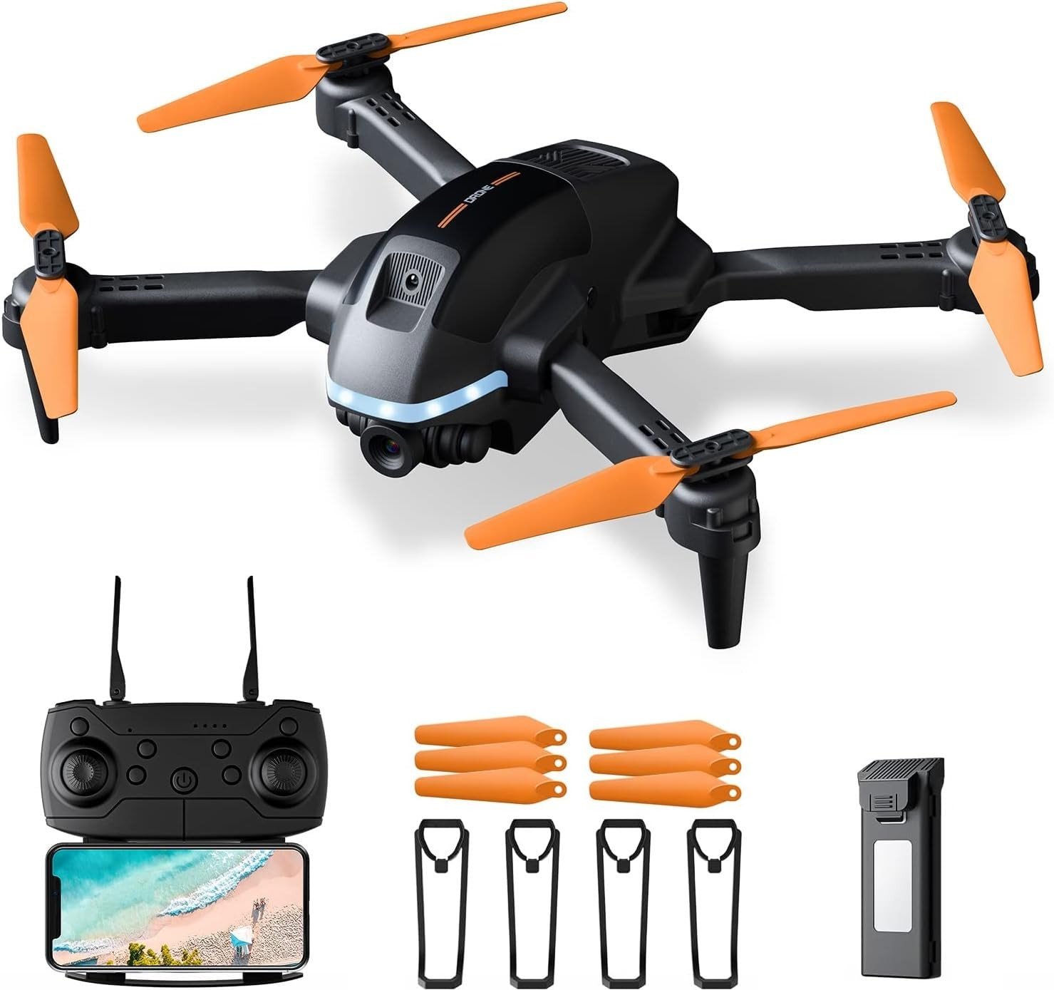 Foldable Remote Control Drone with Camera HD Wide Angle Lens Optical Flow Positioning with 1800Mah Battery WiFi FPV 4-Axis Camera with Dual