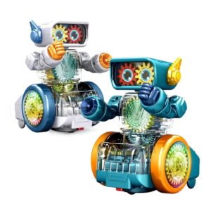 CASWAA Transparent Gear Electric Walking Robot Toy | 360-Degree Rotating Bump & Go Action with Flashing Lights & Sound | Multicolor Design | Engaging Educational Robot for Kids