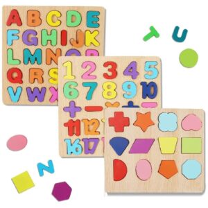 Chocozone Wooden Learning Educational Game Board for Kids, Puzzle Toys for 2 Years Old Boys & Girls (Alphabets, Numbers & Shapes)