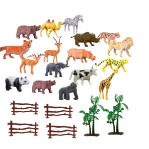 GRAPHENE Animal Figure Toy Set of 17 Pcs|Farm & Jungle Animal Figure Playsets with Artificial Tree & Fencing|Birthday & Return Gifts|School Project Learning Educational Toyset...