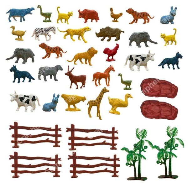 GRAPHENE Animal Figure Toy Set of 31 Pcs|Farm & Jungle Animal Figure Playsets with Artificial Tree & Fencing|Birthday & Return Gifts|School Project Learning Educational Animal...