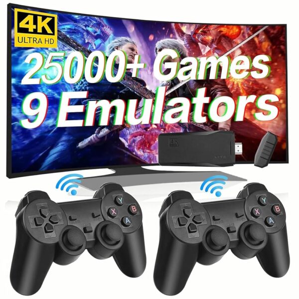 Latest Plug & Play Video TV Game 4K Ultra HD Game Stick, Wireless TV Game with Games Built-in 25,000+ Games & 64Gb TF, 9 Emulators TV Gaming Console for Kids 5 Years To 17...