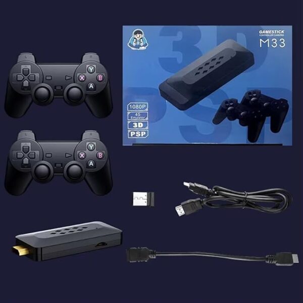 M33 Game Stick 37000+ INBUILT Games Retro Classic 3D 4K Full HD with 2 Wireless Gamepad Plug & Play Video Game 64GB