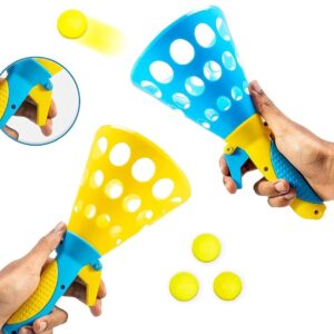 Storio Click and Catch Twin Ball Launcher Game with 3 Balls Indoor Outdoor Toy Set, Pop & Catch Ball Play Fun Boys & Girls - Multicolor