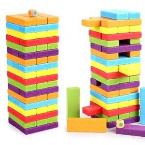 Toy Imagine?Colorful Wooden Stacking Games For Kids And Adults|Balancing Puzzles Toys|Wood Falling Tower With 4Dice|Math Challenging Game|2+Years|Skill Development And Color...