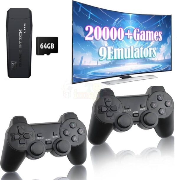 Toy Imagine Game Stick Lite with 64GB, Preloaded with 20000+ Games, 9 Emulators, Dual Wireless Controllers, Retro Gaming Console Plug & Play (Pack of 1)