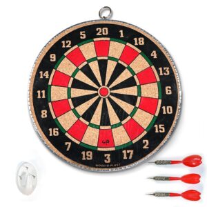 Wood O Plast Wooden Dart Board Game for Kids & Adults, Dual Sided Play, Steel-Tips Darts and 1 Hook for Hanging, Cork Surface, Indoor Outdoor Games for Kids, Dart Board Family...