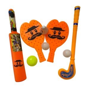PRAPTI MART Superb Combo Plastic BAT-Ball Racket & Hockey for Kids Indoor Outdoor Toys Age 2 Year Plus