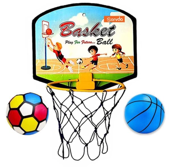 Sarvda Basket Ball for Kids Basketball Set with 1 Extra Ball Toys for Boys and Girls Portable Set with Hanging Board, Net, 2 Ball, Indoor Outdoor Games Birthday Return Gift...